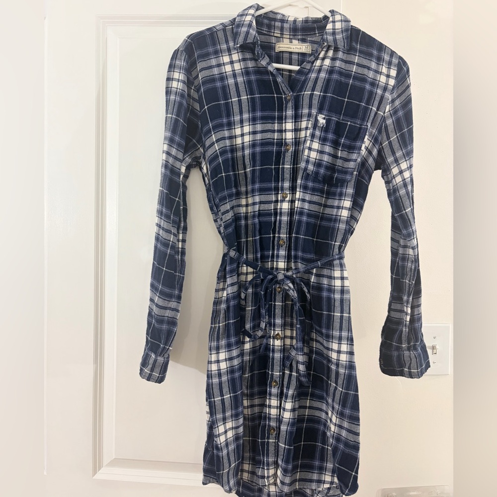 Abercrombie & Fitch Navy Plaid Long Sleeve Dress